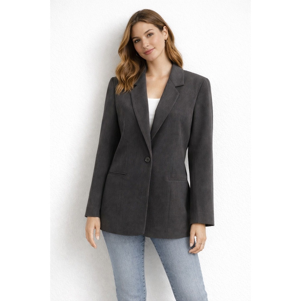 Woolmark Blend‎ Womens Charcoal Grey Single Button Textured Blazer Style 95500 8